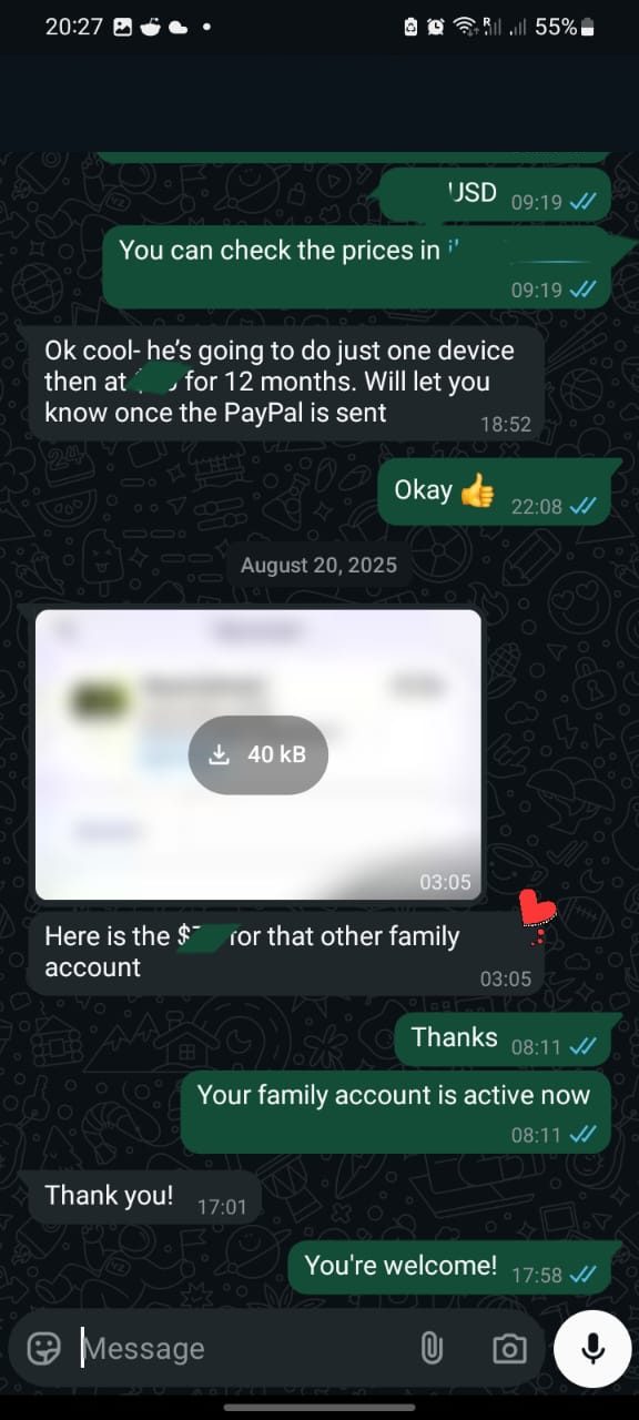 GTAIPTV customer's family account is activated and they thank support