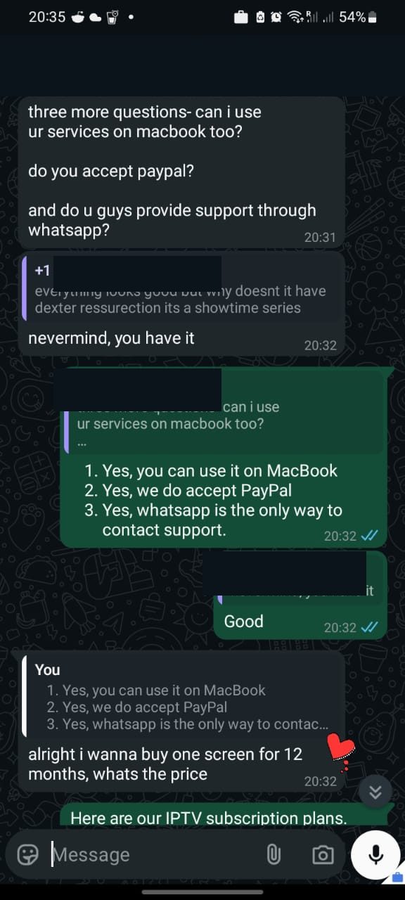 GTAIPTV customer asks about MacBook and PayPal before subscribing