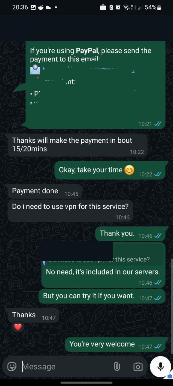 GTAIPTV customer completes their PayPal payment and thanks support